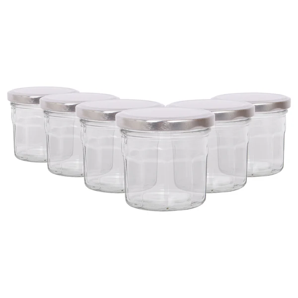 Argon Tableware 130ml Glass Jam Jars with Lids - Pack of 6 - Silver Lid
