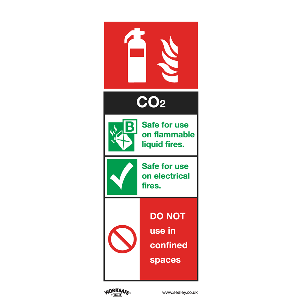  Self Adhesive Vinyl CO2 Fire Extinguisher Sign 75mm 210mm Standard