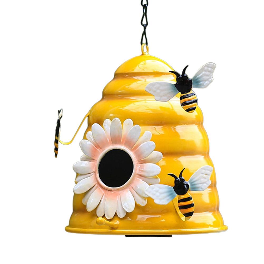 COSYHOME Beehive Bird Houses Outside Iron Hanging Birdhouses Garden Bird Nest Houses for Small Sized Bird yellow