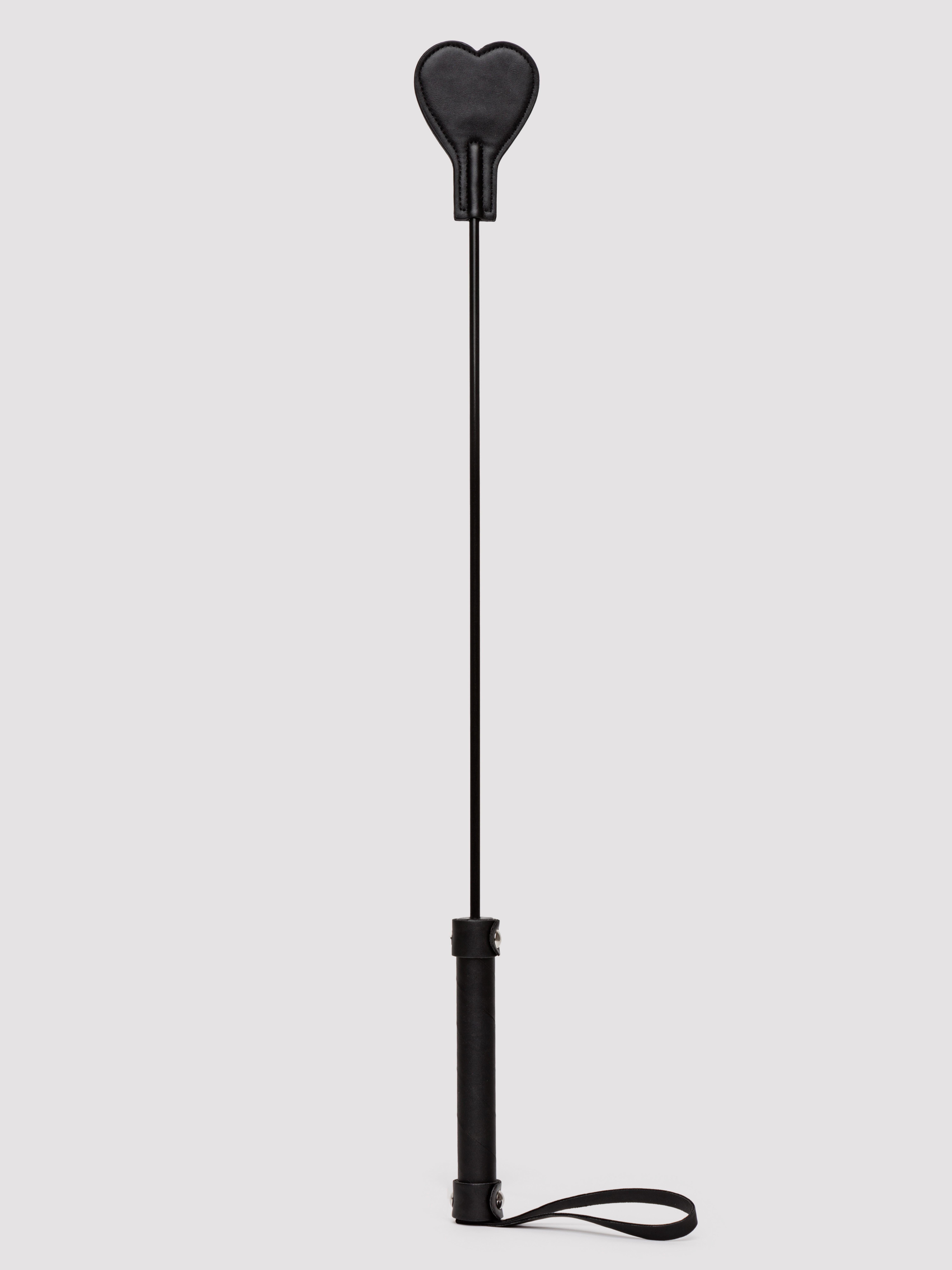 OUCH! Black Faux Leather Heart Riding Crop - Black