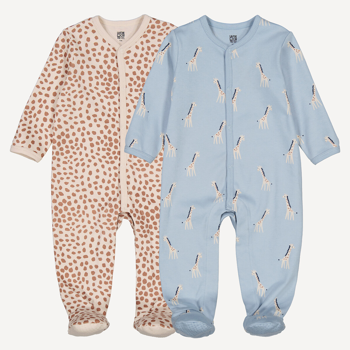 La Redoute Collections Pack of 2 Giraffe Print Cotton Sleepsuits