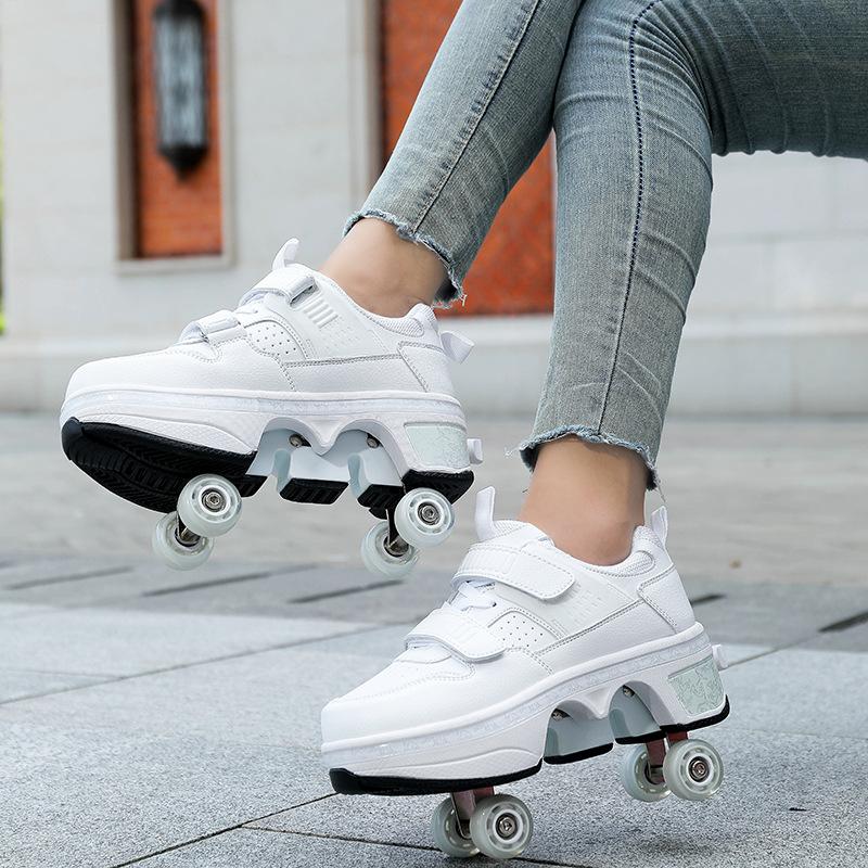 Angel Ting Teen Roller Skating New Deformation Shoes Four-wheel Dual-purpose Roller Skates Double-wheel Row Runaway Shoes Roller Skates Can Go 39