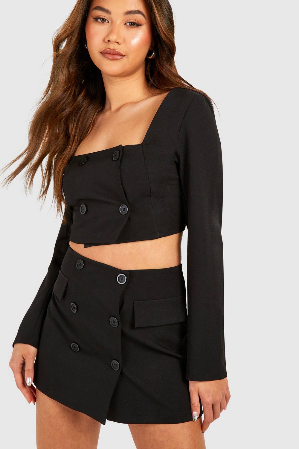 Boohoo Wrap Front Button Detail Mini Skirt