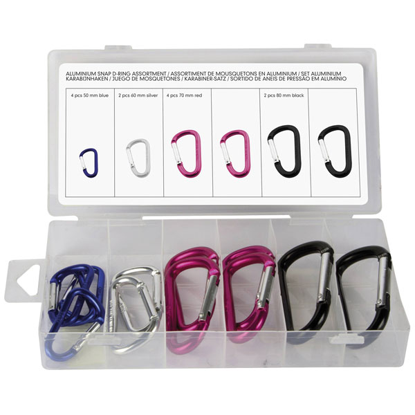 Toolland HAS09 Carabiner Set: 12-Piece Aluminium D-Shaped Multicol...