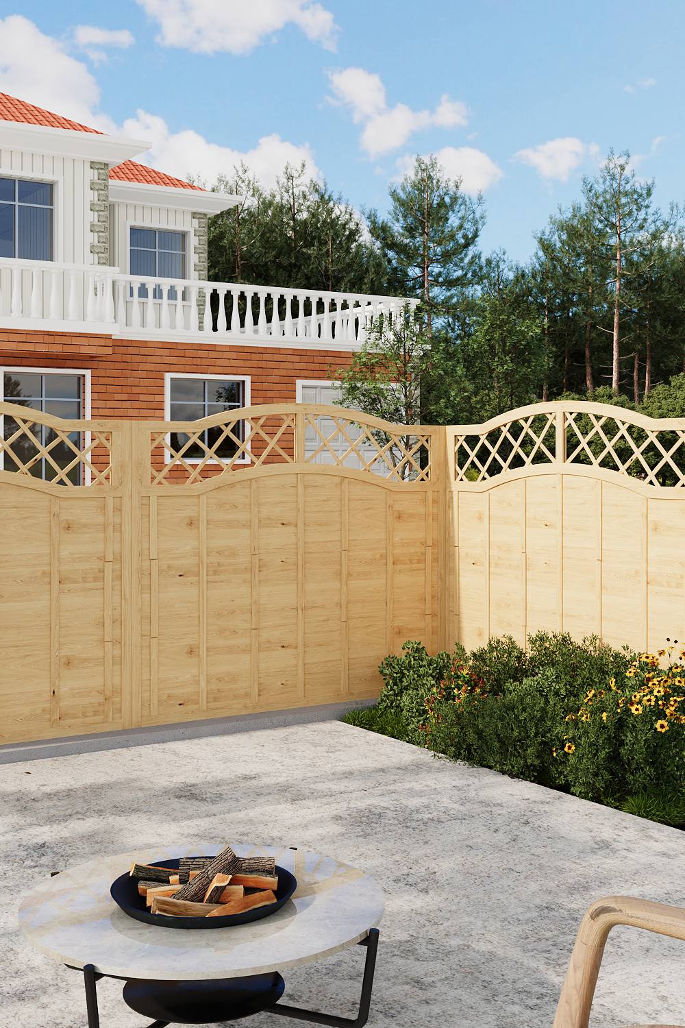 Living And Home 6x5ft Spruce Wood Lattice Top Garden Privacy Fence Panel