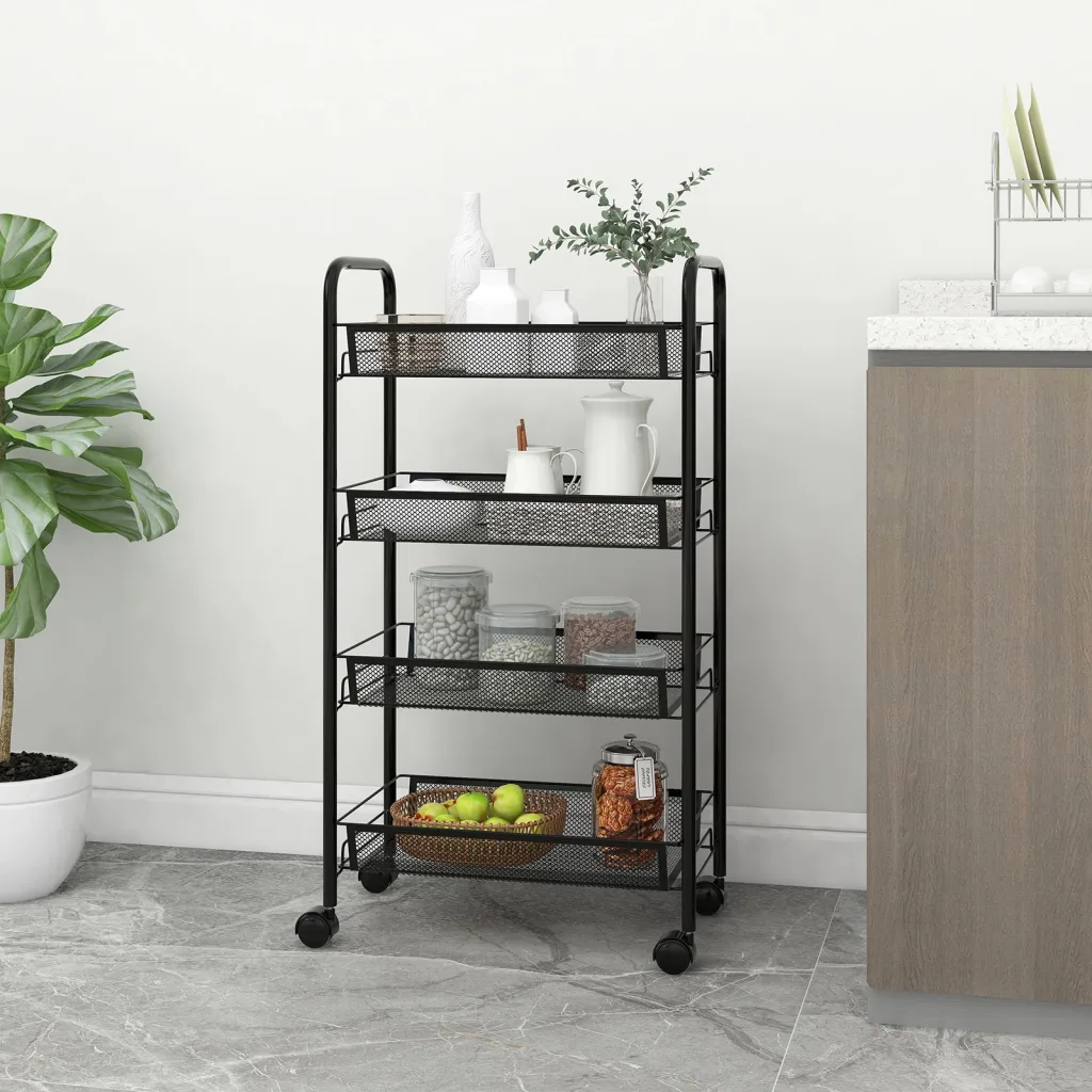 VidaXL 4-Tier Kitchen Trolley Black 46x26x85 cm Iron