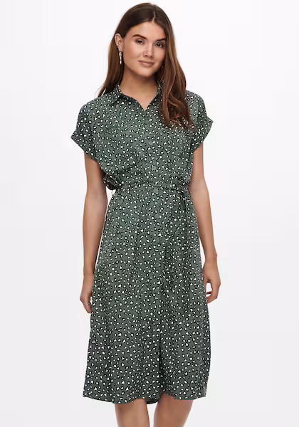Only Tie Belt Shirt Dress Women Green