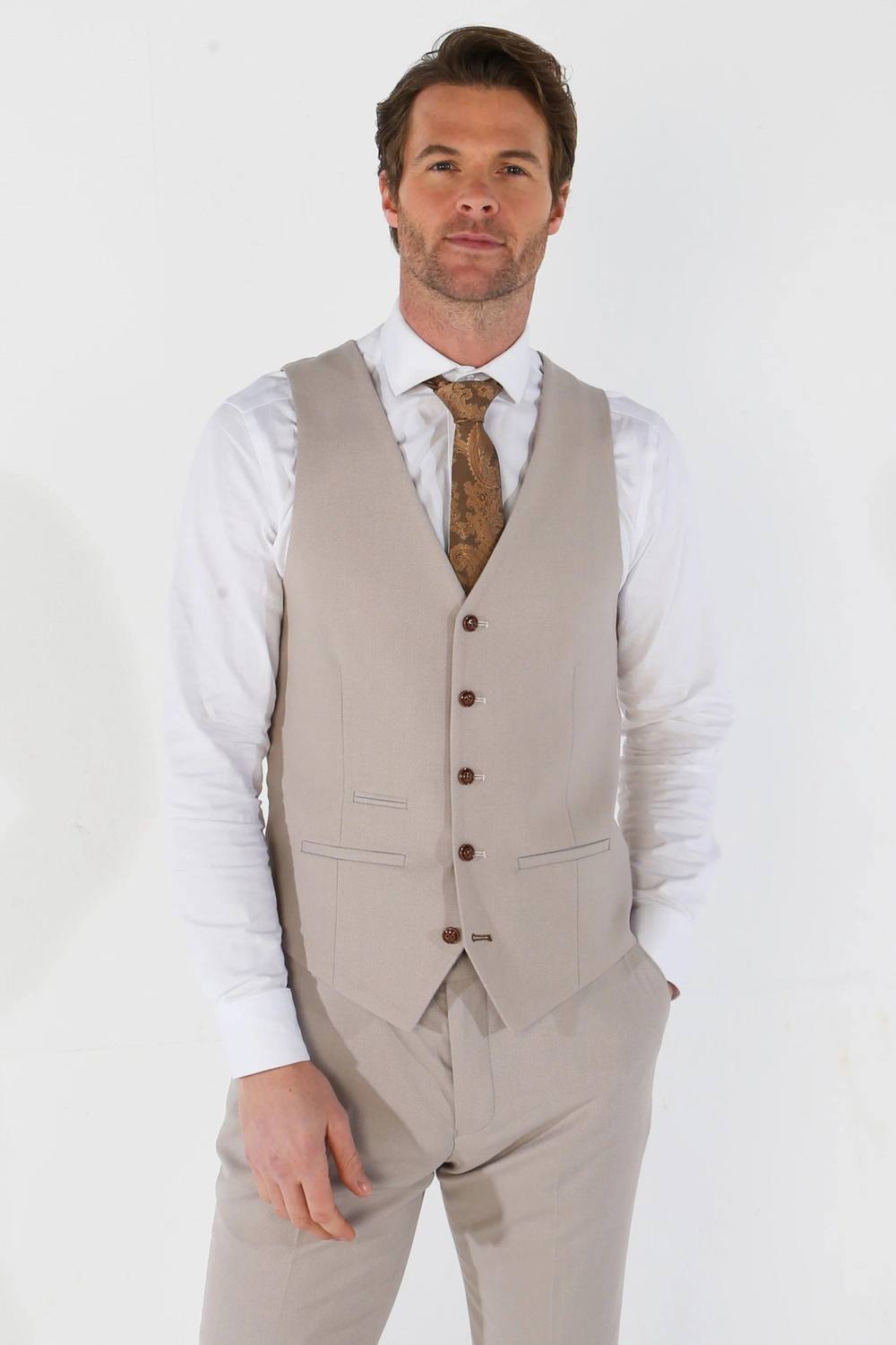 Paul Andrew Men Mayfair Birdseye Waistcoat Wedding Prom Attire in Grey | Size: 52R