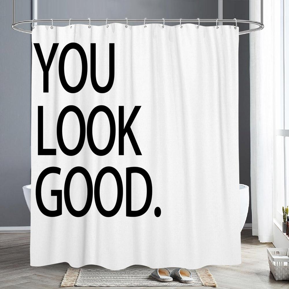 TEXTILIEN Abstract Geometric Lines Shower Curtain Letter Print Black White Shower Curtain Simple Scandinavian Bath Curtains Bathroom Decor 90x180cm