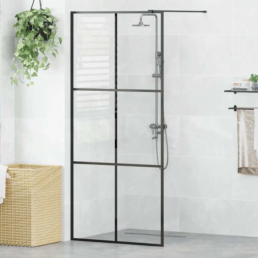 VidaXL Walk-in Shower Wall with Clear ESG Glass 90x195 cm Black