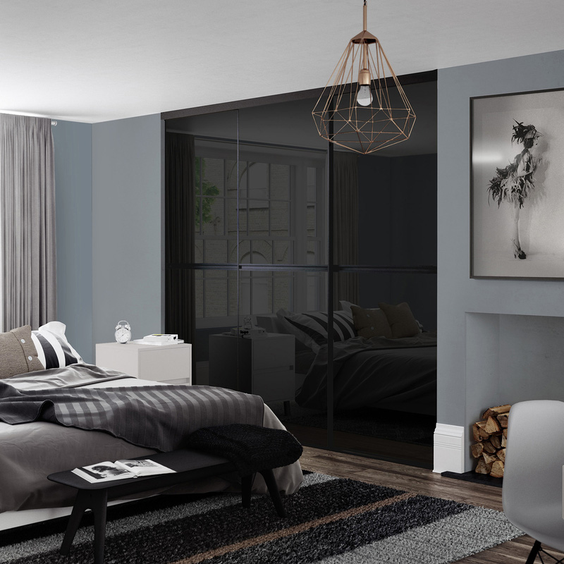 Spacepro Minimalist 3 Door Sliding Wardrobe Kit Framed Glass Doors 1790 x 2260mm in Black Aluminium/Glass