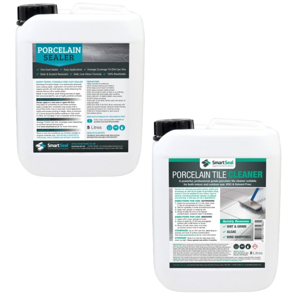 B&Q Smartseal Porcelain Sealer And Cleaner, Professional Porcelain Tile Cleaner For Indoor And Outdoor Use, 5L Cleaner And 5L Sealer