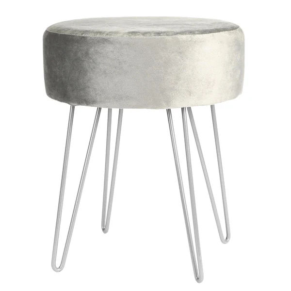 Round Velvet Footstool - Pink - Silver