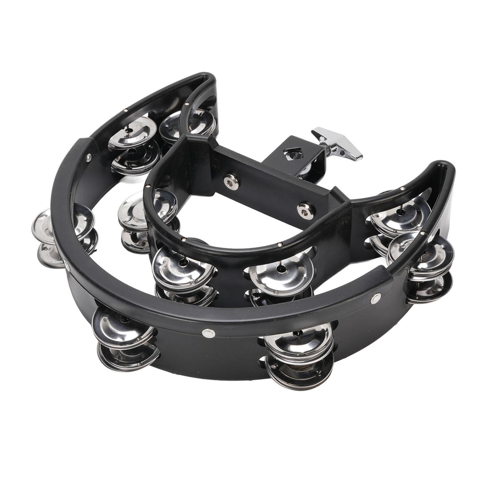 COSYHOME Jingles Hand Held Percussion Clampable Ergonomic Design Double Row Half Moon Musical Tambourine for