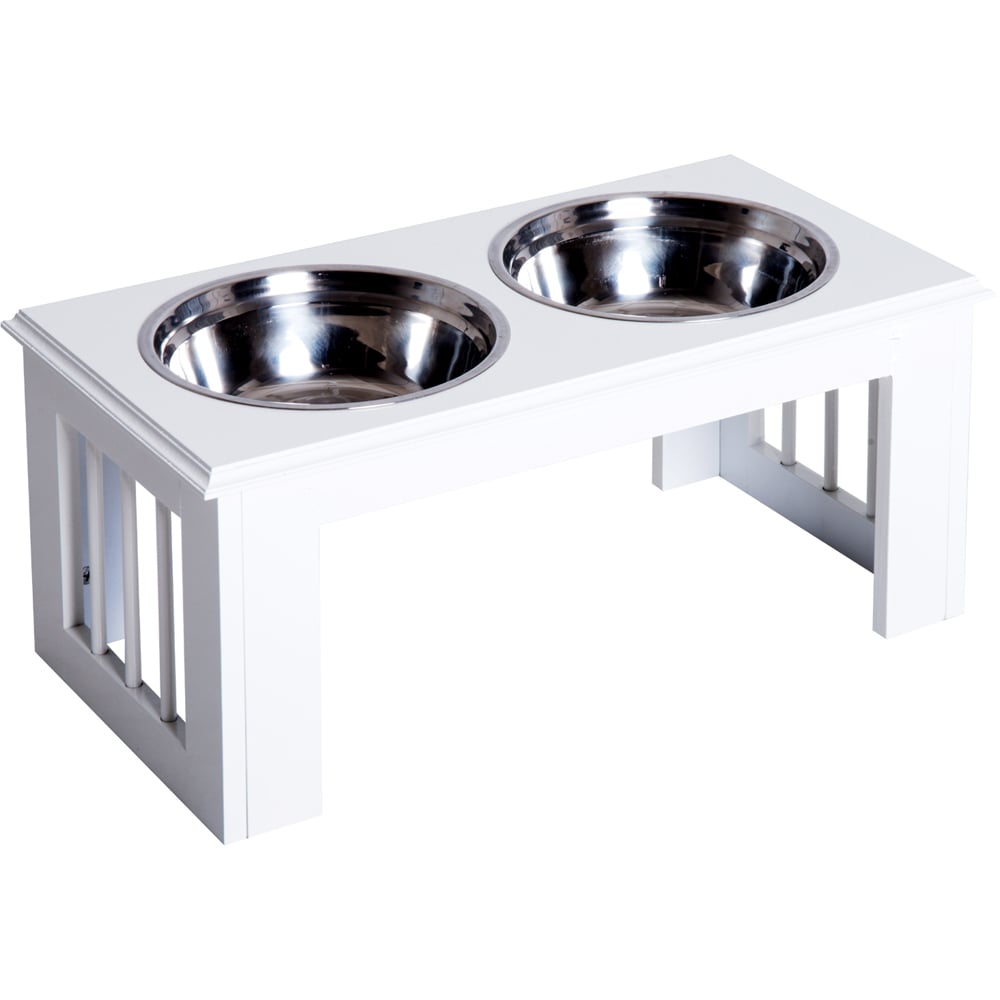 PawHut White Stainless Steel Raised Dog Bowls Pet Feeder