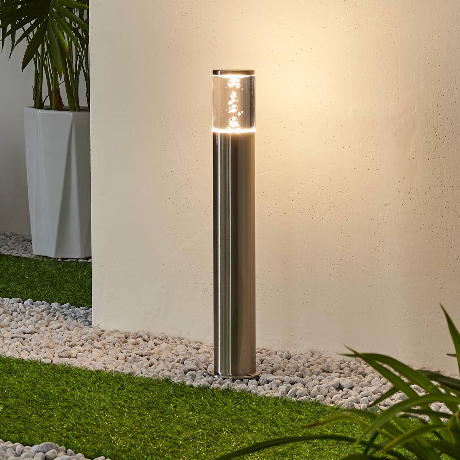 Lampenwelt.com Stainless steel pillar lamp Belen with LEDs