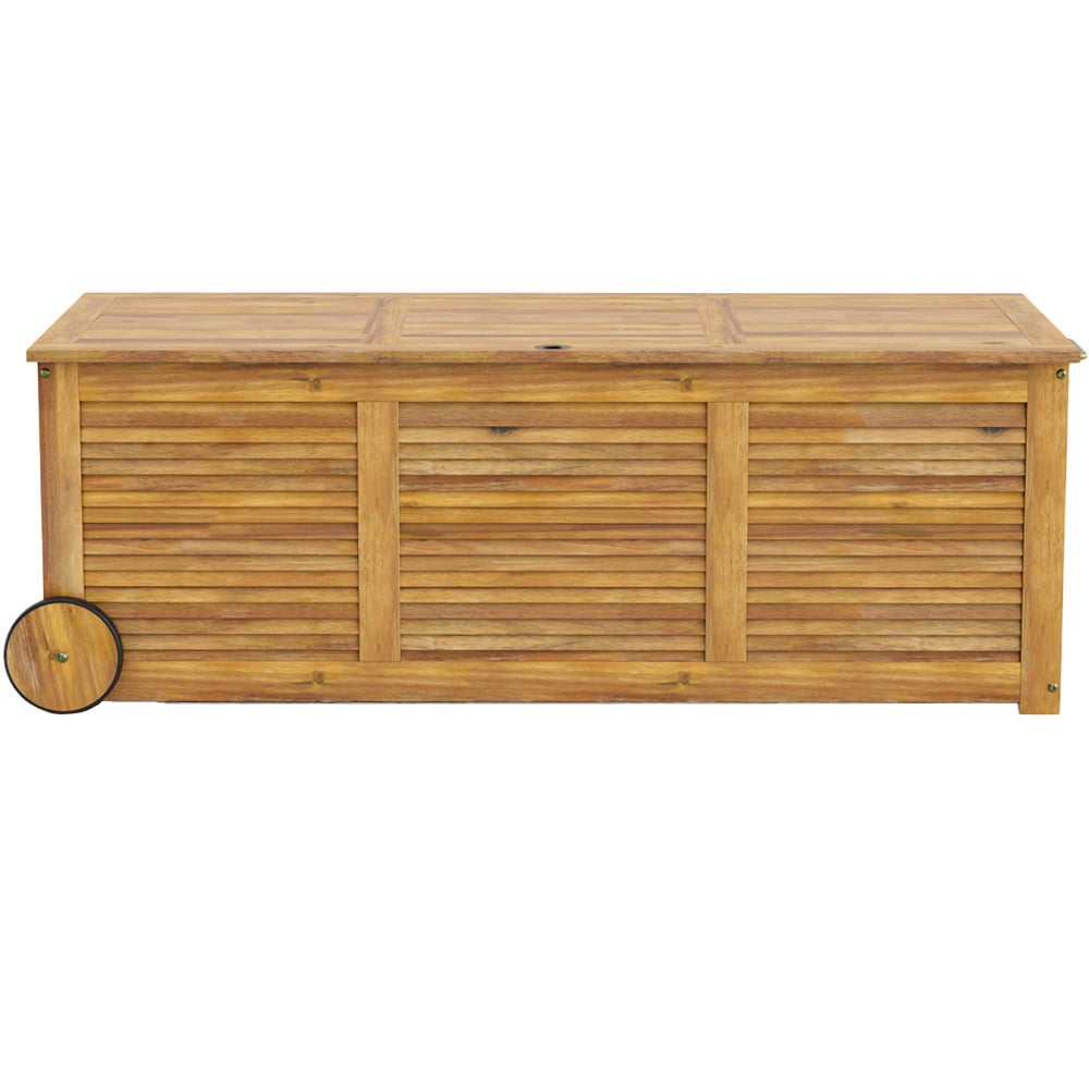 Costway 180L Acacia Wood Outdoor Storage Box with 2 Wheels