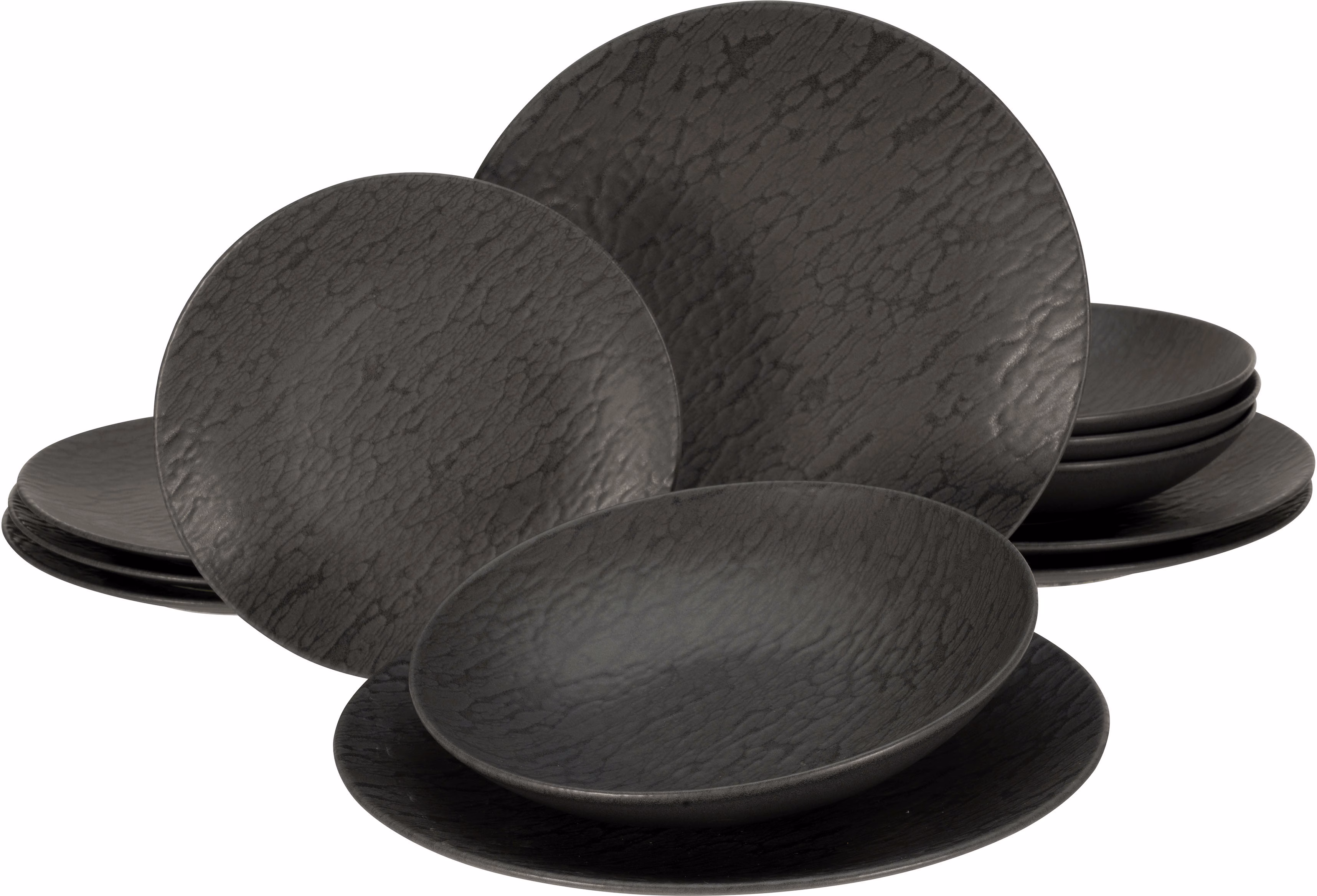 Creatable 20540, Slate Black collection, 12 piece dinnerware set black
