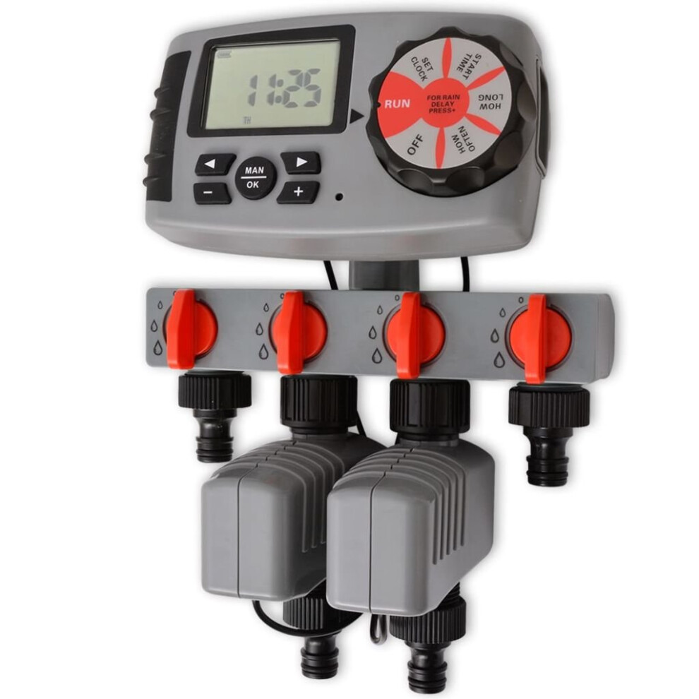 VidaXL Automatic Irrigation Timer with 4 Stations 3 V