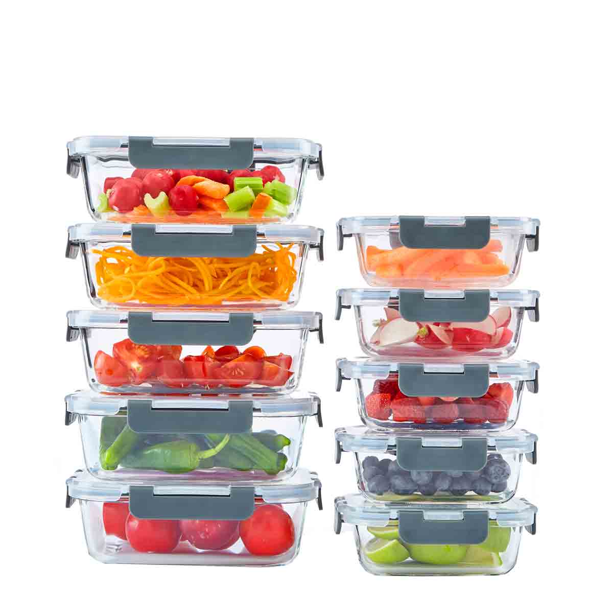 Neo 7 Piece Glass Food Storage Containers - Grey / 10