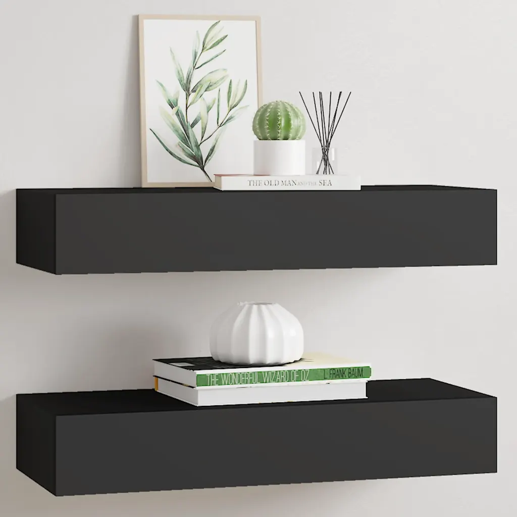 VidaXL Wall-mounted Drawer Shelves 2 pcs Black 60x23.5x10cm MDF