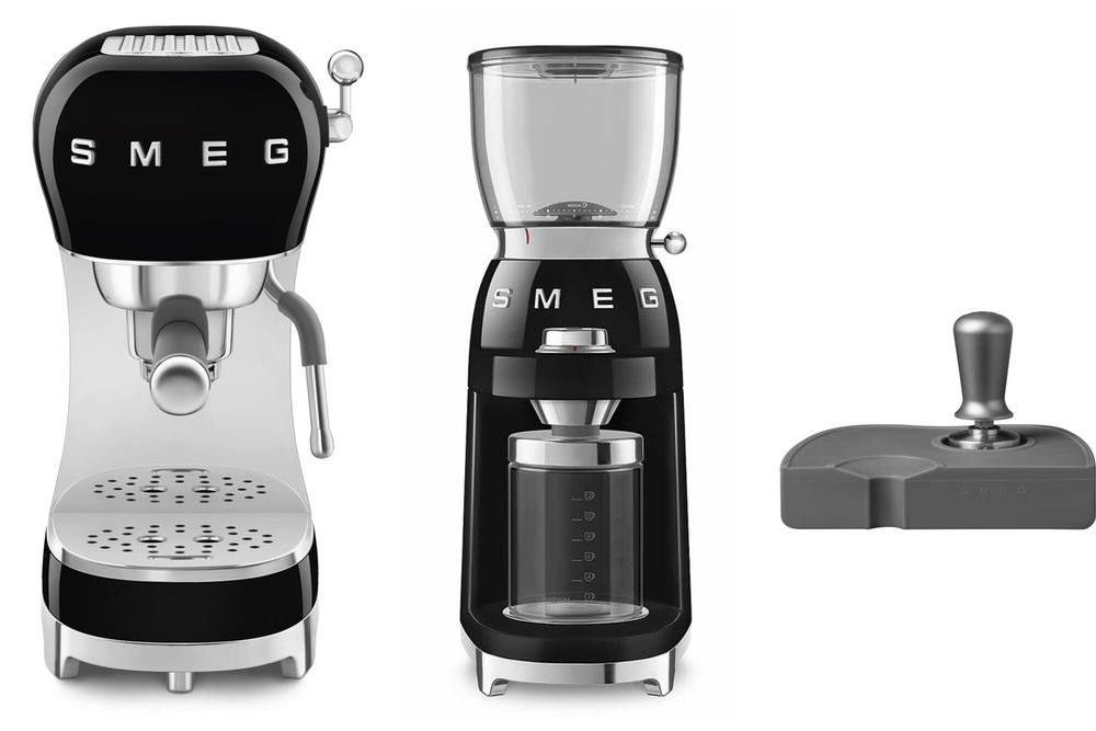 Smeg Ecf02 Espresso Machine + Cgf11 Coffee Grinder + Ects01 Coffee Tamping Bundle - Black