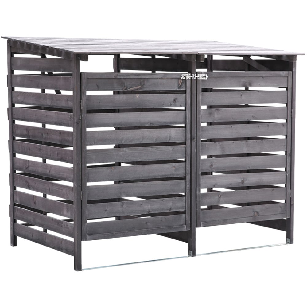 Living And Home 2 Door Grey Spruce Wood Lockable Outdoor Bin Storage Shed