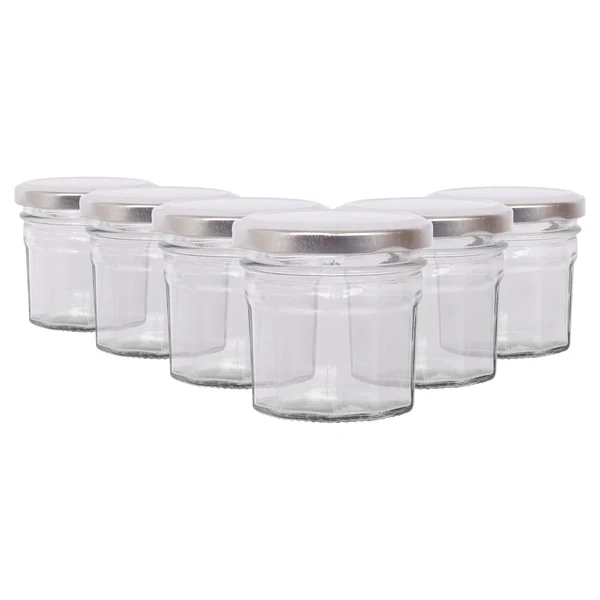 Argon Tableware 90ml Glass Jam Jars with Lids - Pack of 6 - Silver Lid