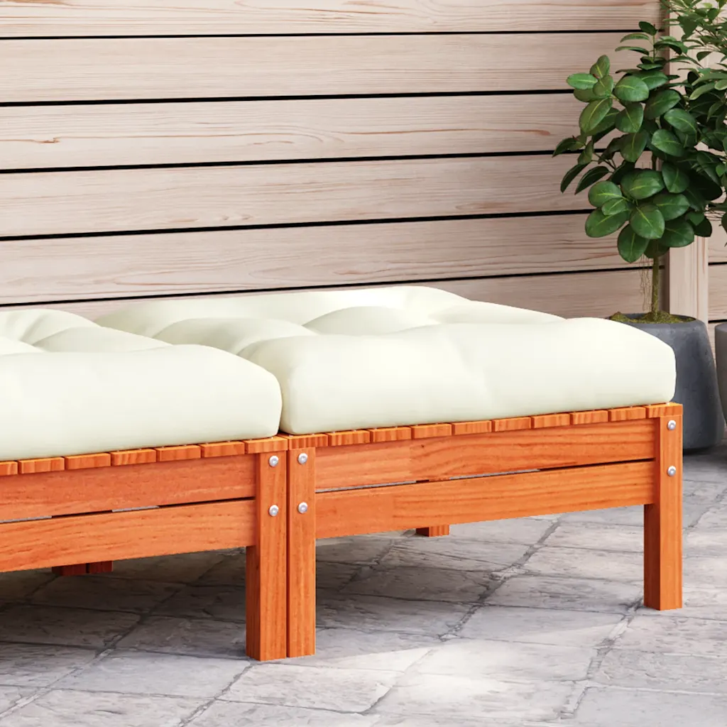 DEvidaxl vidaXL Patio Footstool with Cushion Wax Brown Solid Wood Pine