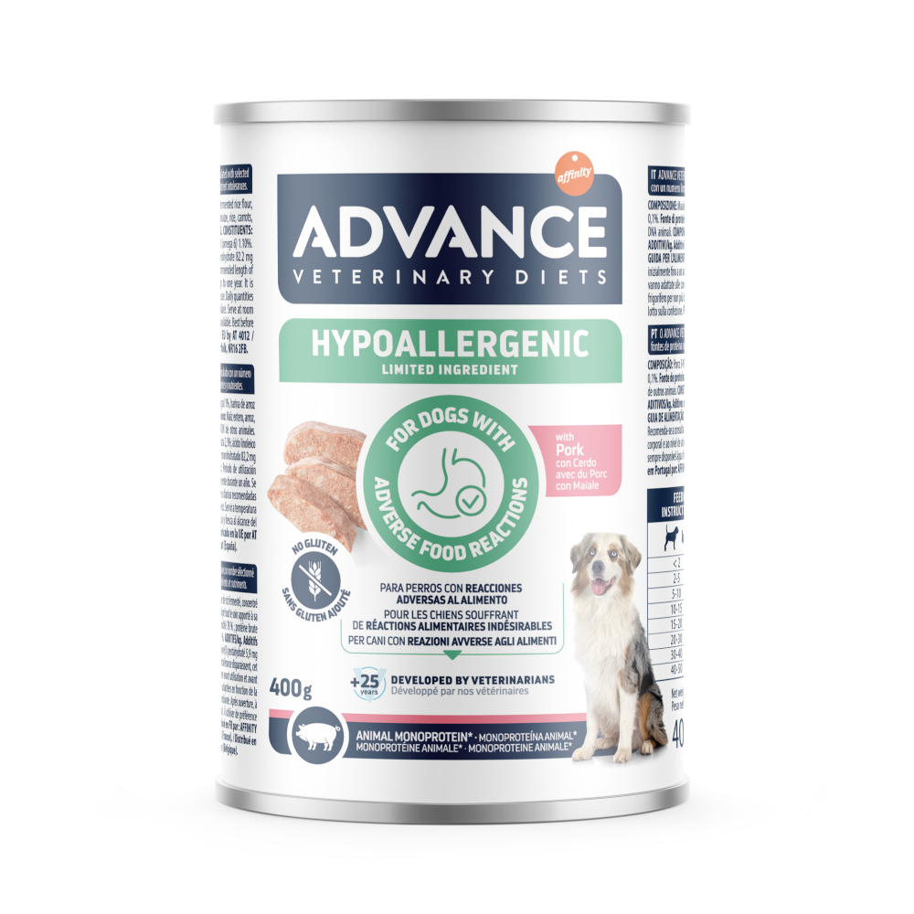 Affinity Advance Veterinary Diets 6 x 400 gr Comida húmeda para perros con cerdo Hypoallergenic Pork Advance Veterinary Diets