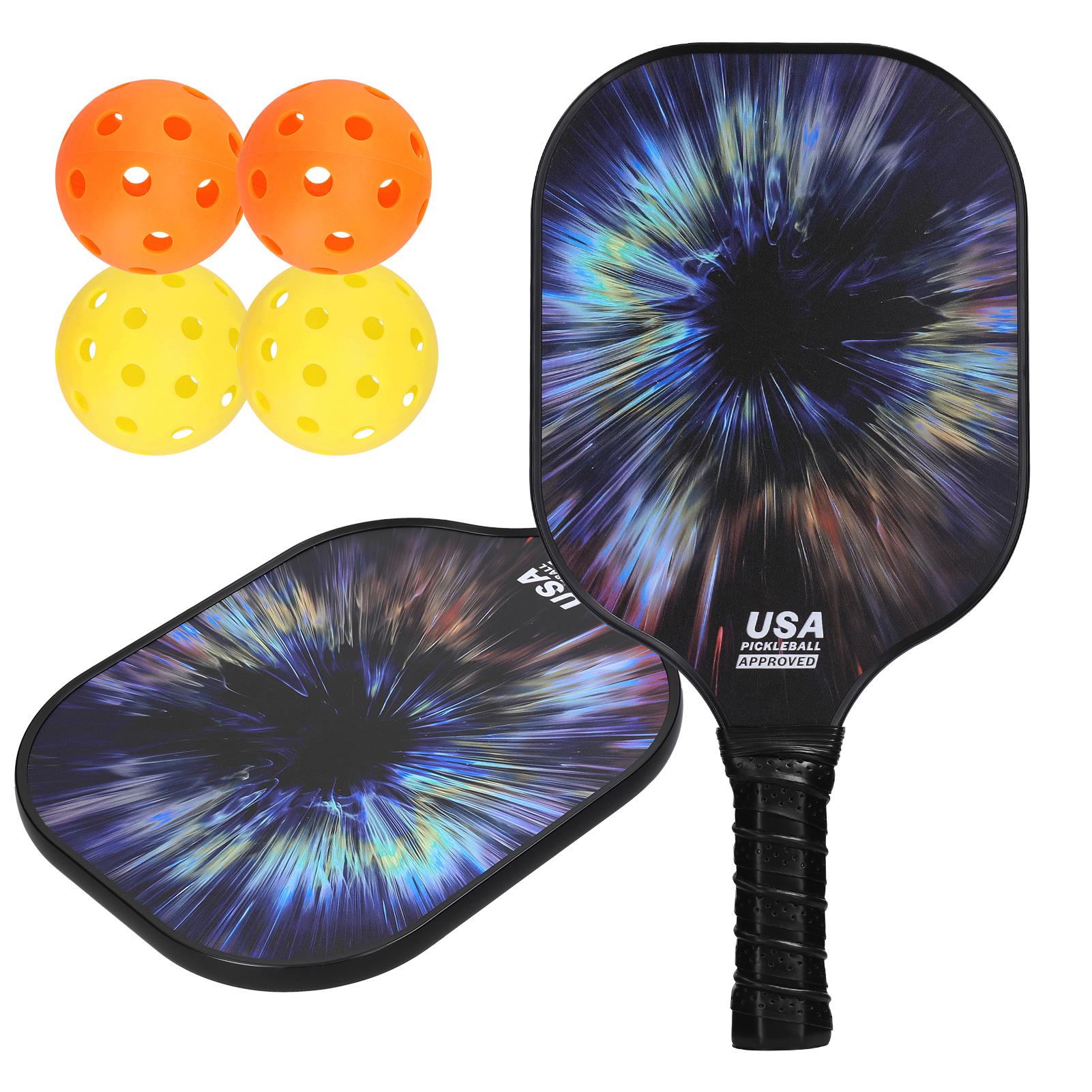 TOMTOP JMS Fiberglas Pickleball Rackets Set Pickleball Paddle Set of 2 Rackets and 4 Pickleballs Balls multicolour