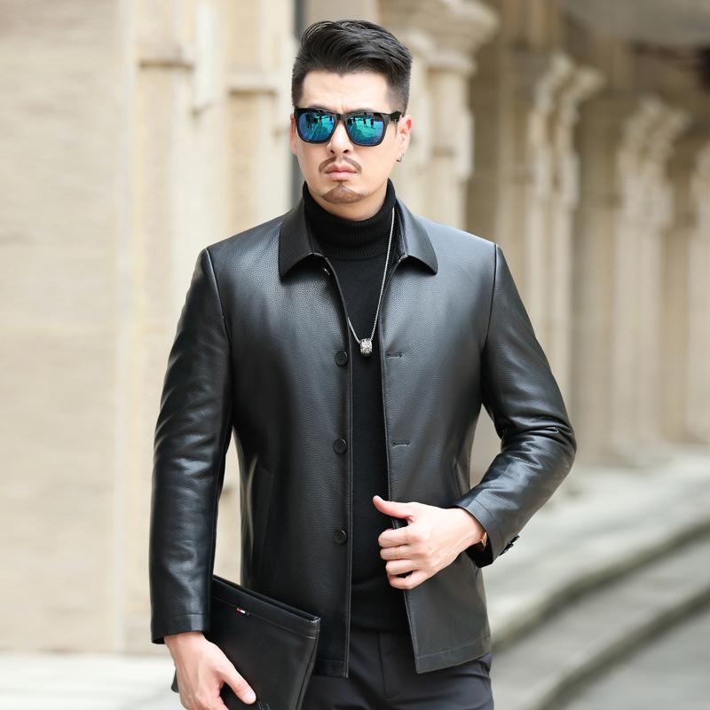 CHIC STUDIO Middle-aged Men's Leather Jackets, Large Size Genuine Leather Jackets, Casual Loose Leather Jackets for Dads 3XL