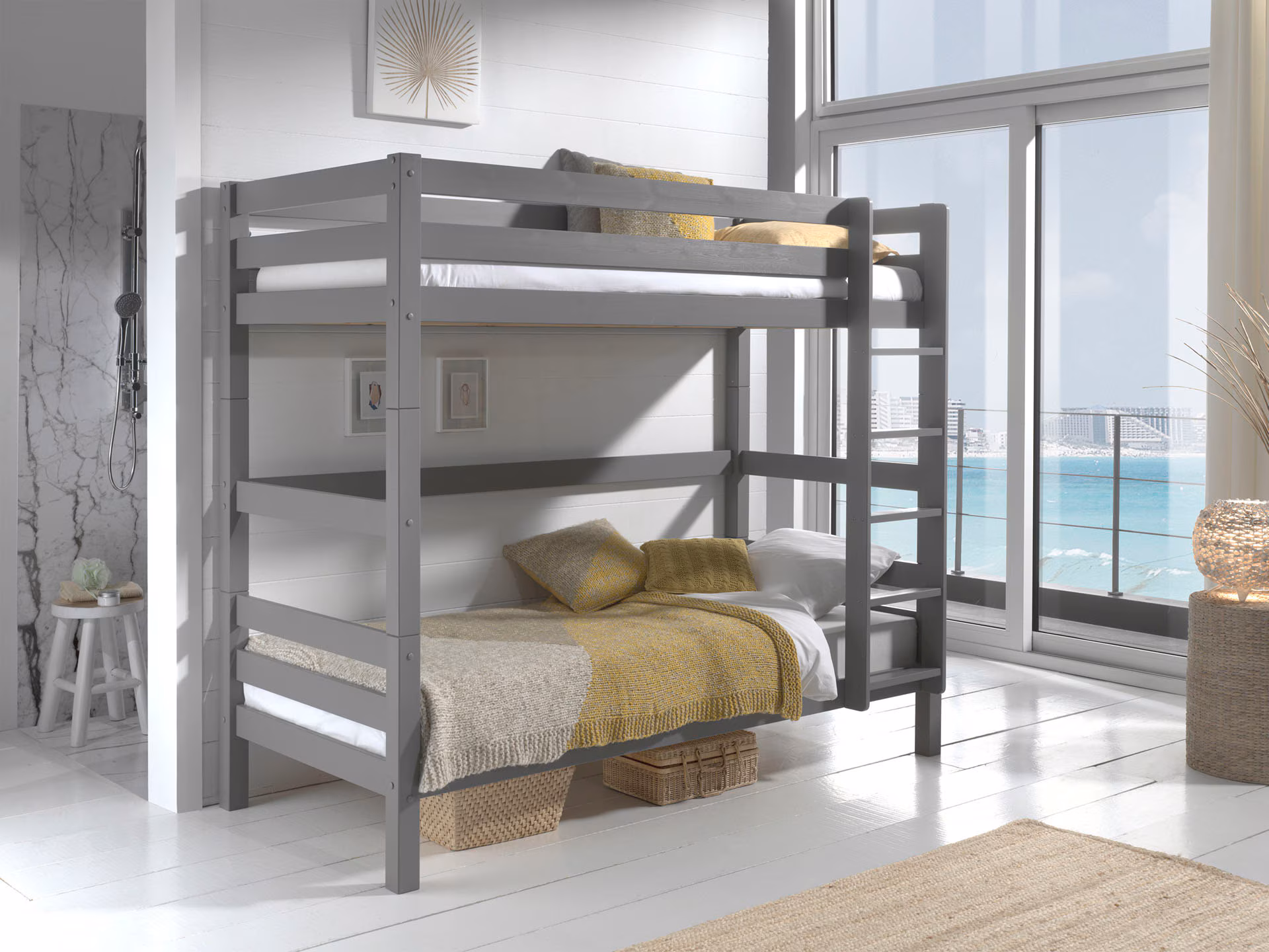 Cuckooland Pino Kids Bunk Bed in 3 Heights in Grey - High Bunk - 180cm