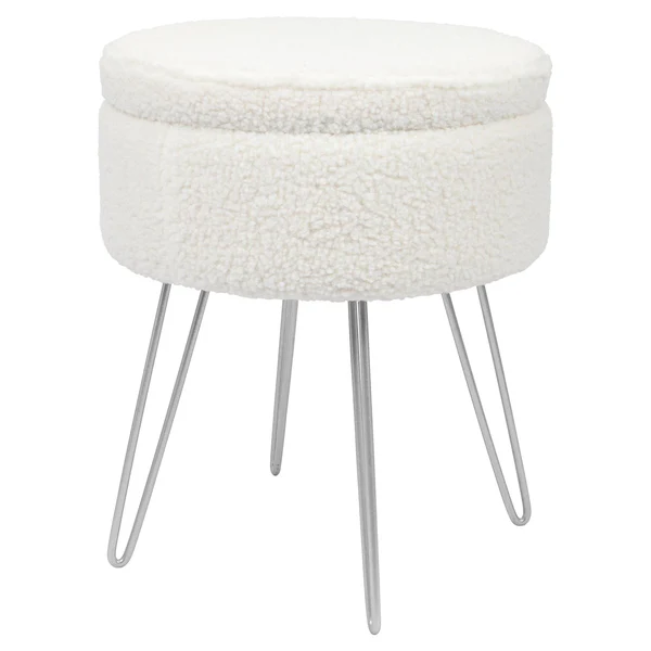 Round Boucle Storage Footstool - H46 x D37cm - Silver