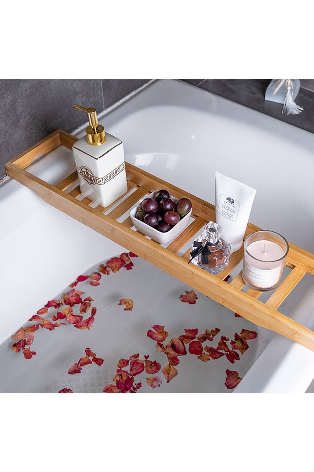Living And Home Bamboo Bath Storage Tray Multifunctional Bathtub Shelf For Bathroom