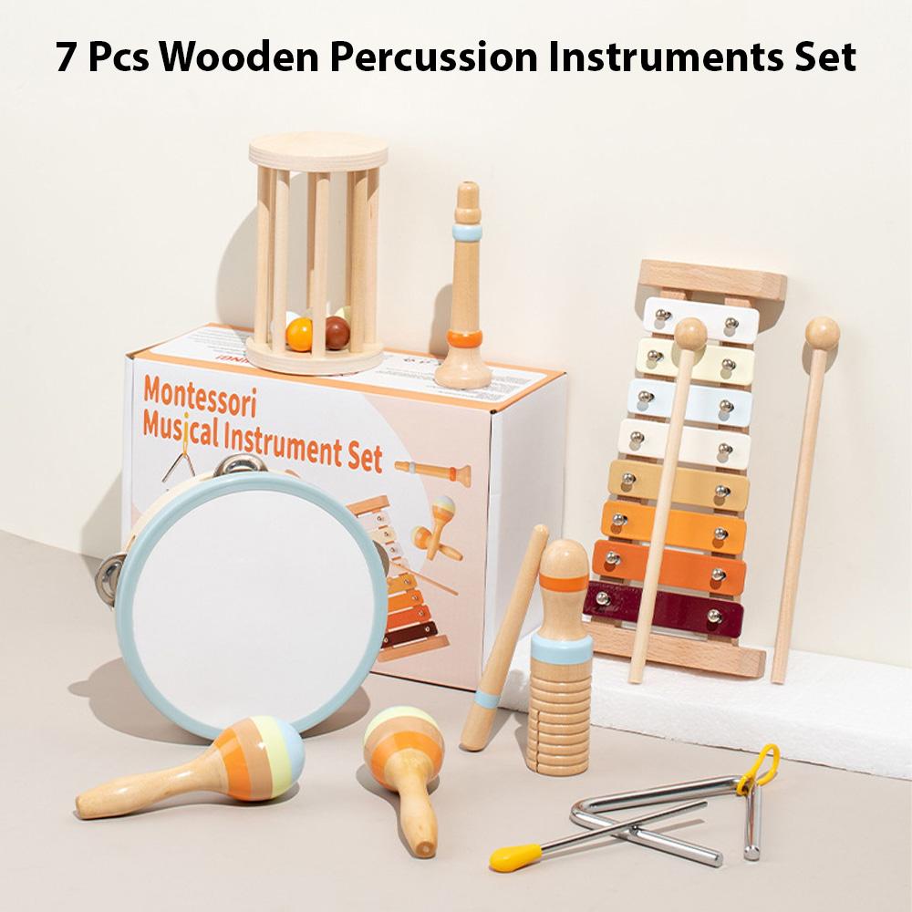 TOMTOP JMS 7 Pcs Wooden Percussion Instruments Set Musical Instruments Interesting Interactive Games Hand Eye 7 Pcs