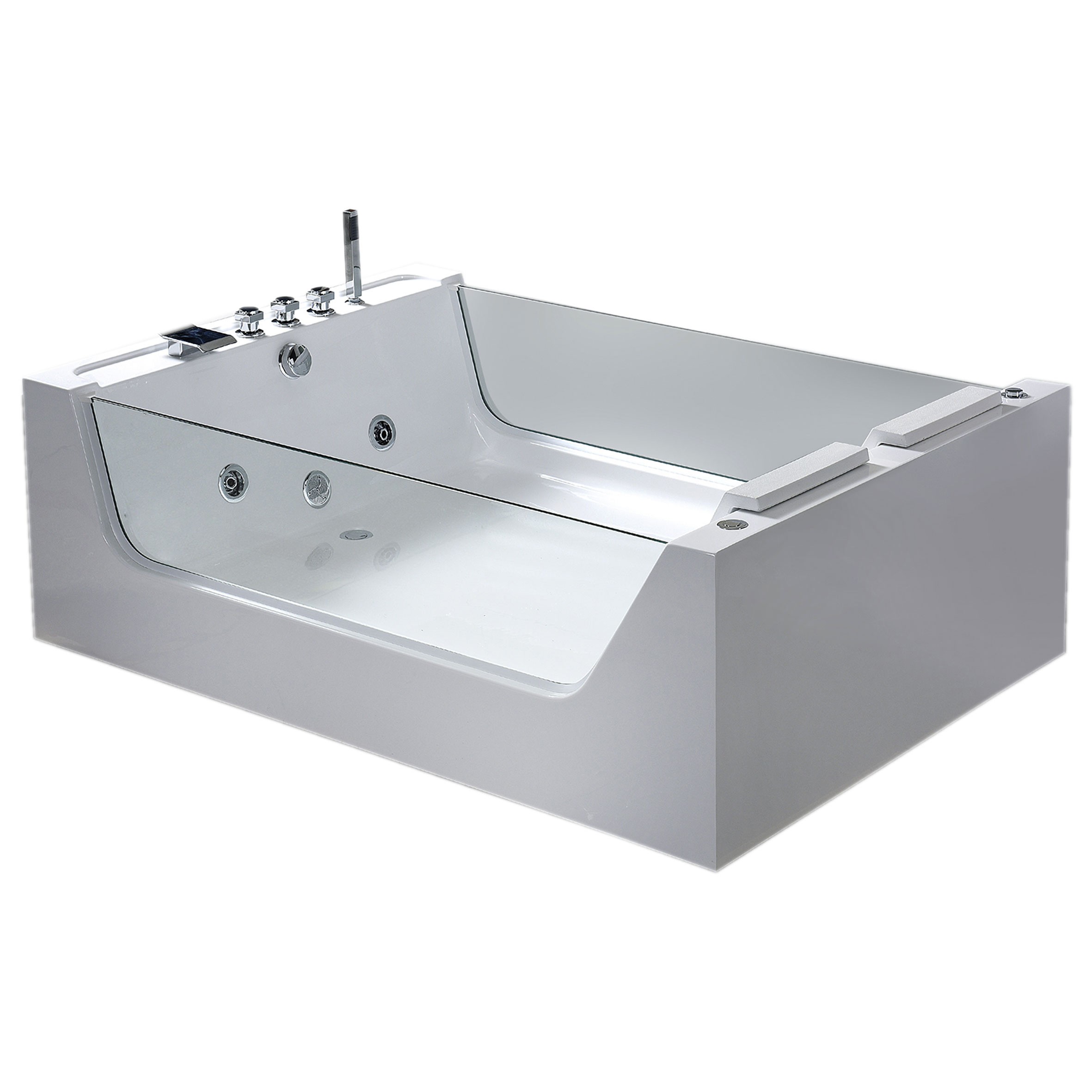 Simbashopping Iris Whirlpool Bath Tub + 2 Panoramic Glasses Hydrotherapy 170 x 120cm Hot Tub white