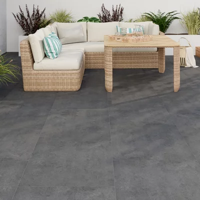 GoodHome Paski Anthracite Matt Concrete Effect Porcelain Outdoor Floor Tile, Pack Of 2, (L)600mm (W)600mm