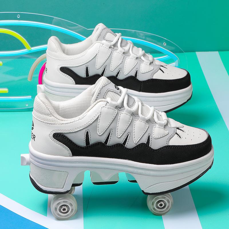 Angel Ting Teen Roller Skating New Deformation Shoes Four-wheel Dual-purpose Roller Skates Double-wheel Row Runaway Shoes Roller Skates Can Go 39