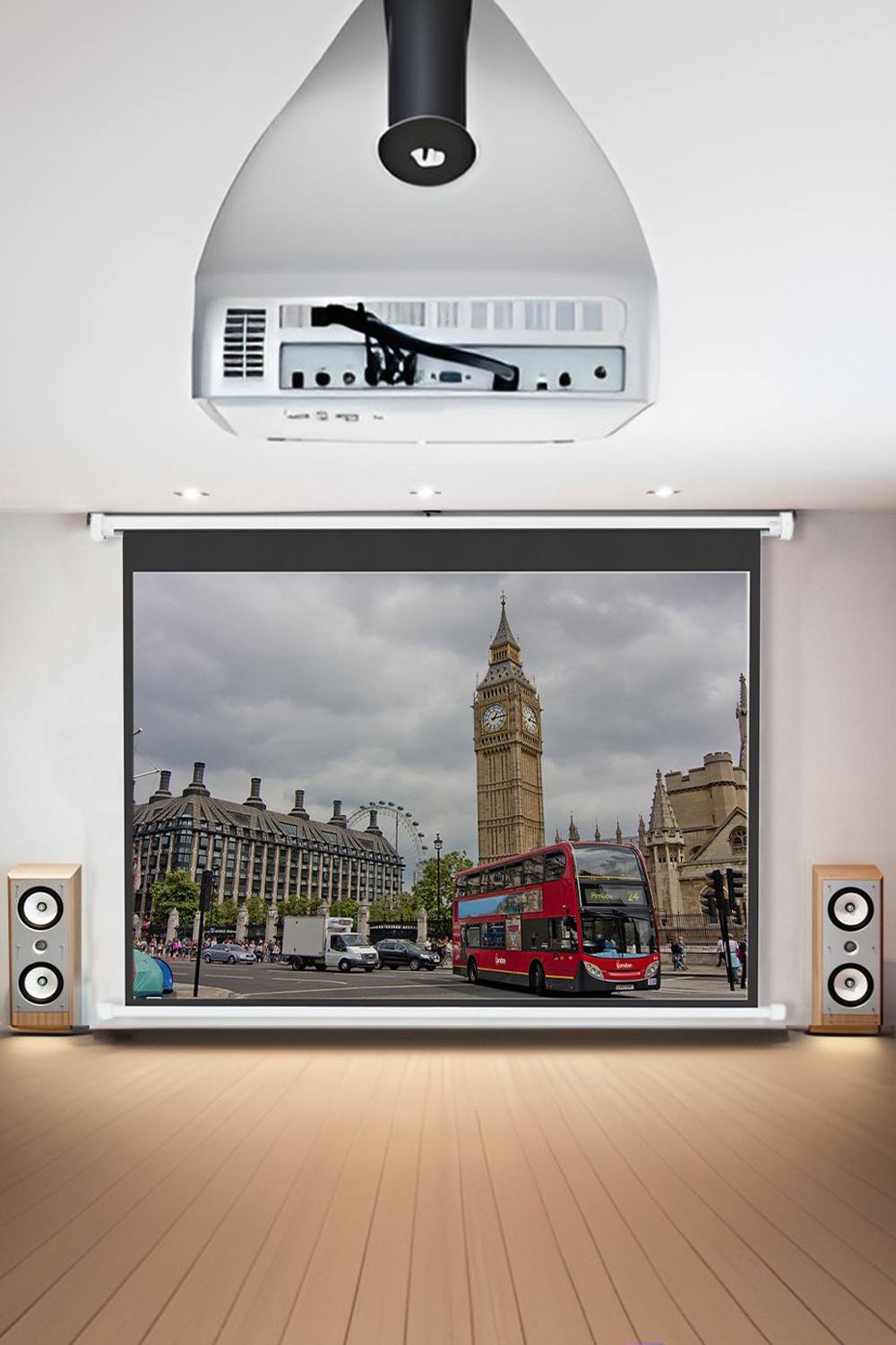 Living And Home 120" Electric Projection Screen With Remote Control