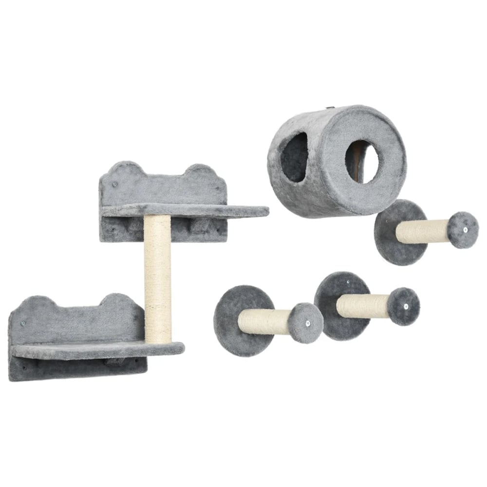PawHut 5 Piece Grey Cat Wall Furniture with Perch and Cat Condo and Scratching Post