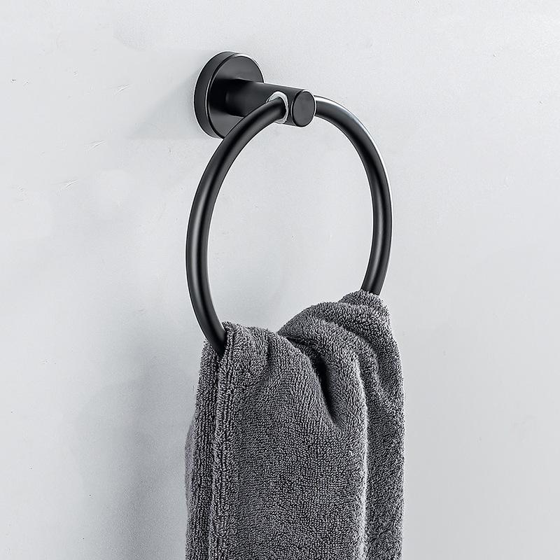 SEEQS Towel Ring For Bathroom Hand Towel Holder Matte Black Finish Stainless Steel Bathroom Towel Holder Wall-Mounted Round Towel Rack black