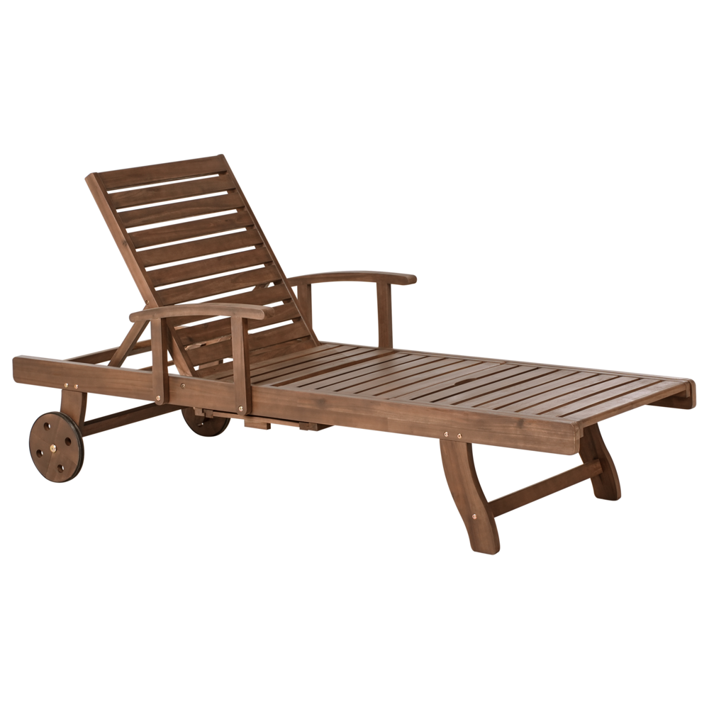 Beliani Sun Lounger Amantea Acacia Wood Dark Brown