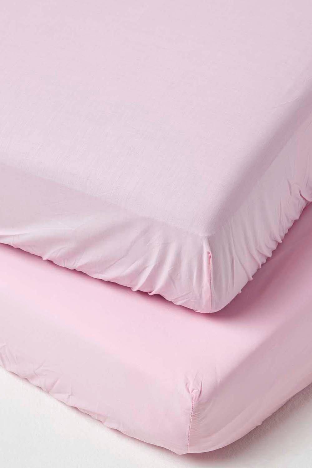Homescapes Cotton Cot Bed Fitted Sheets 200 Thread Count, 2 Pack|Size: Cot Bed|pink