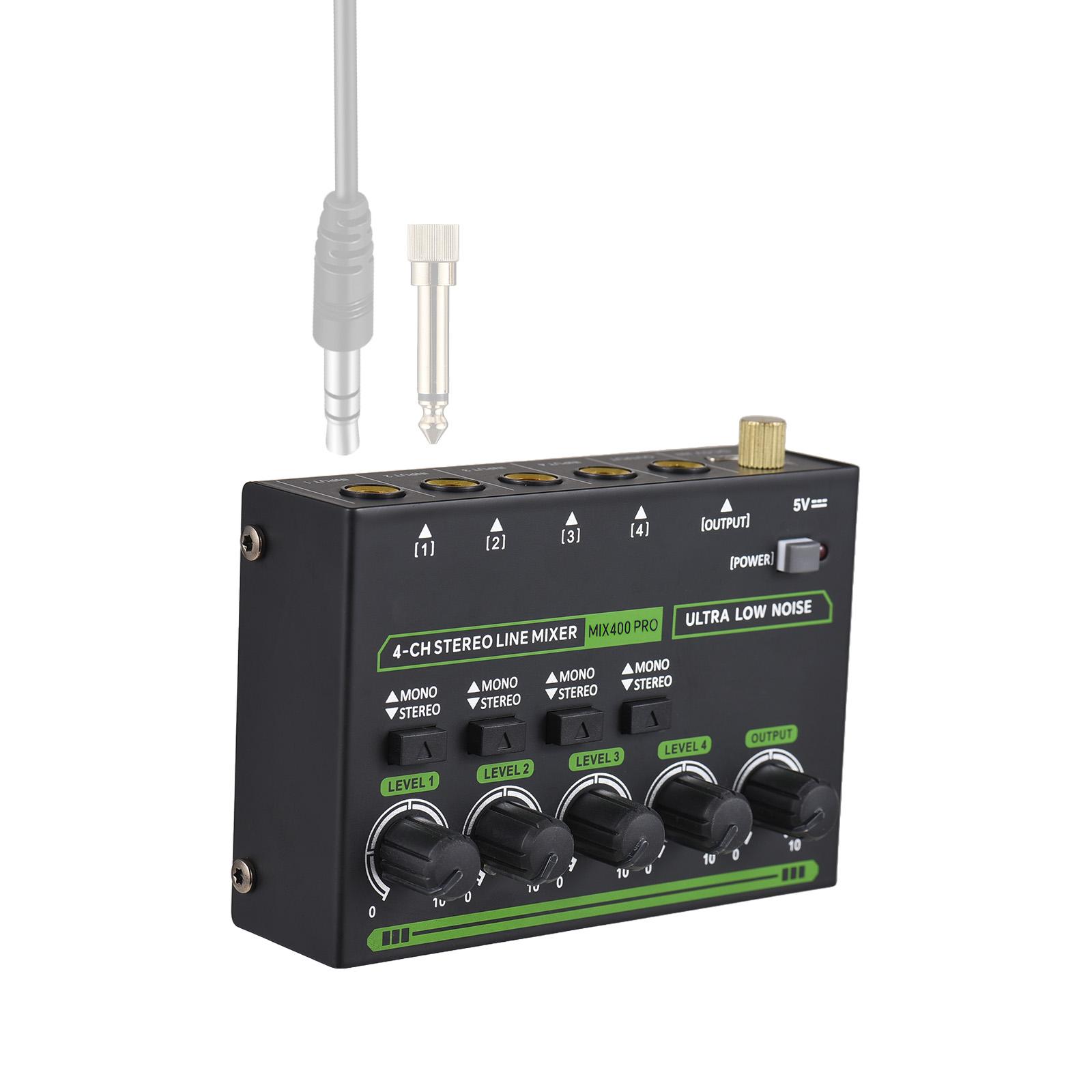 TOMTOP JMS Mini Audio Mixer 4-channel Audio Mixer Stereo Mono Switching 6.35mm Trs/ts Input Type-c Dc 5v Audio Eu Plug Black