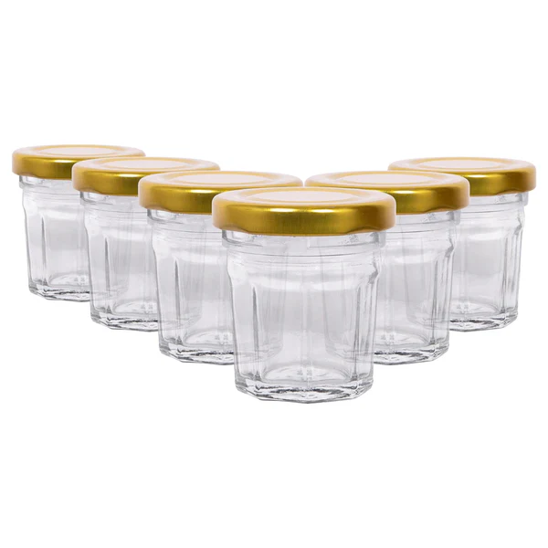 Argon Tableware 30ml Glass Jam Jars with Lids - Pack of 6 - Gold Lid