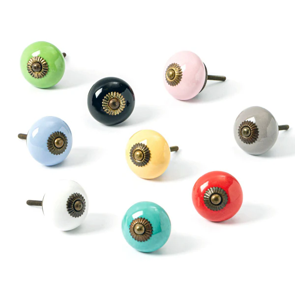 Nicola Spring - Round Ceramic Cabinet Knobs - 9 Colours - 9Pc