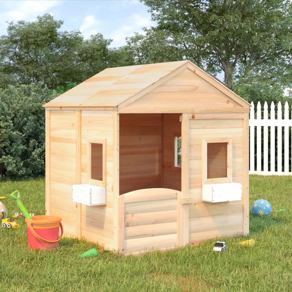 VidaXL (brown) vidaXL Playhouse with Lockable Door and Flower Pots Solid Wood Fir Playhouse