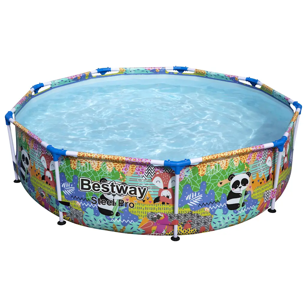 Bestway Steel Pro Colourful Panda & Fox Design Round Family Pool, 274 x 66 cm - One Size