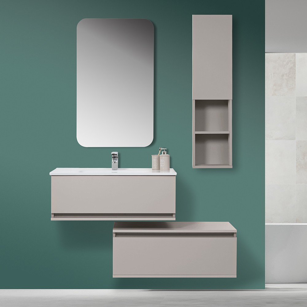 FERIDRAS Mobile bagno sospeso con specchio e lavandino in ceramica Essential